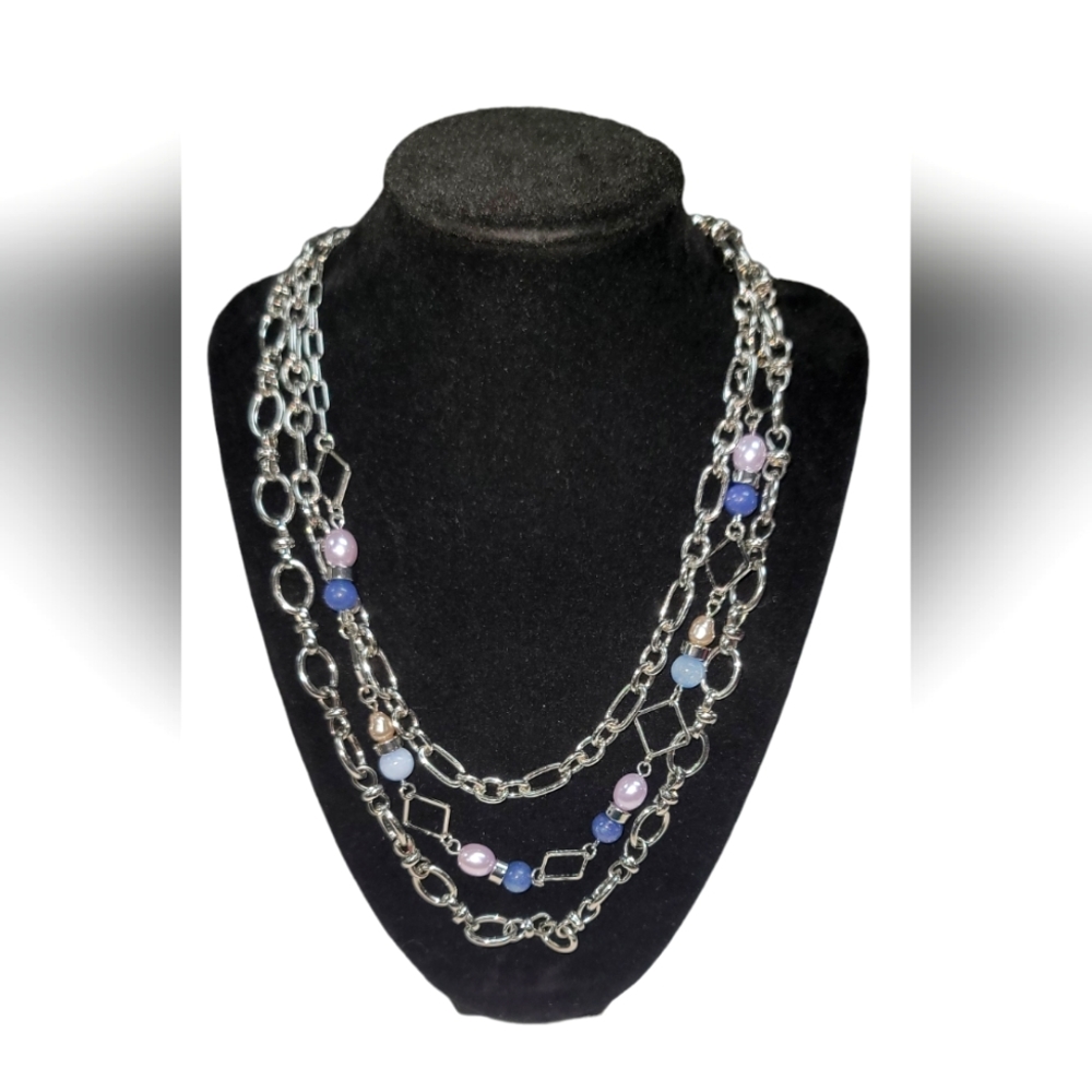 Susan Graver Multi-Strand Chain & Stone Necklace
